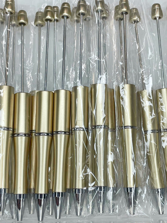 WHOLESALE PACK - BEADABLE PLASTIC PEN PEARLESCENT GOLD B12 (10ct)