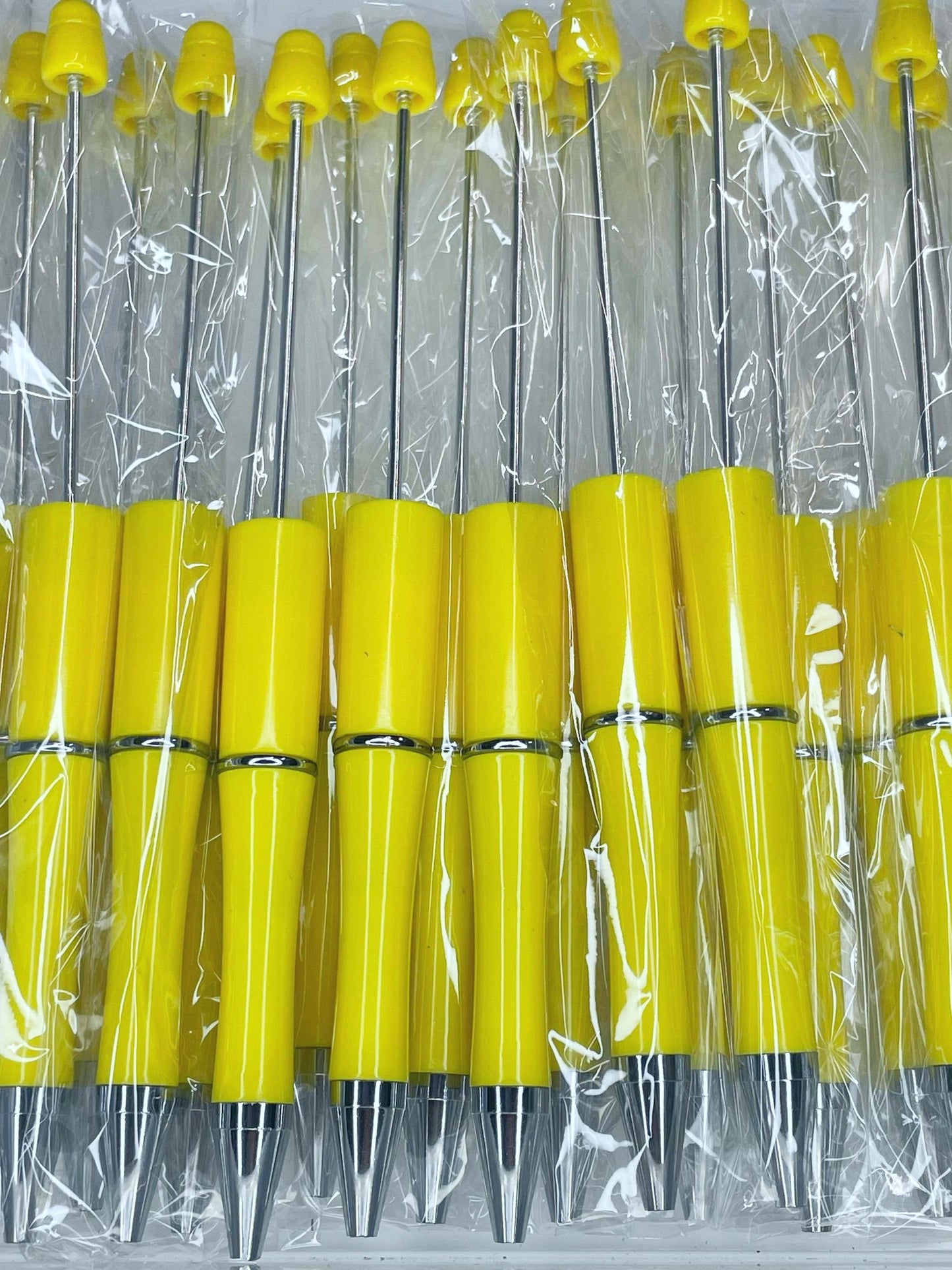 WHOLESALE PACK - BEADABLE PLASTIC PEN SOLID BRIGHT YELLOW B2 (10ct)