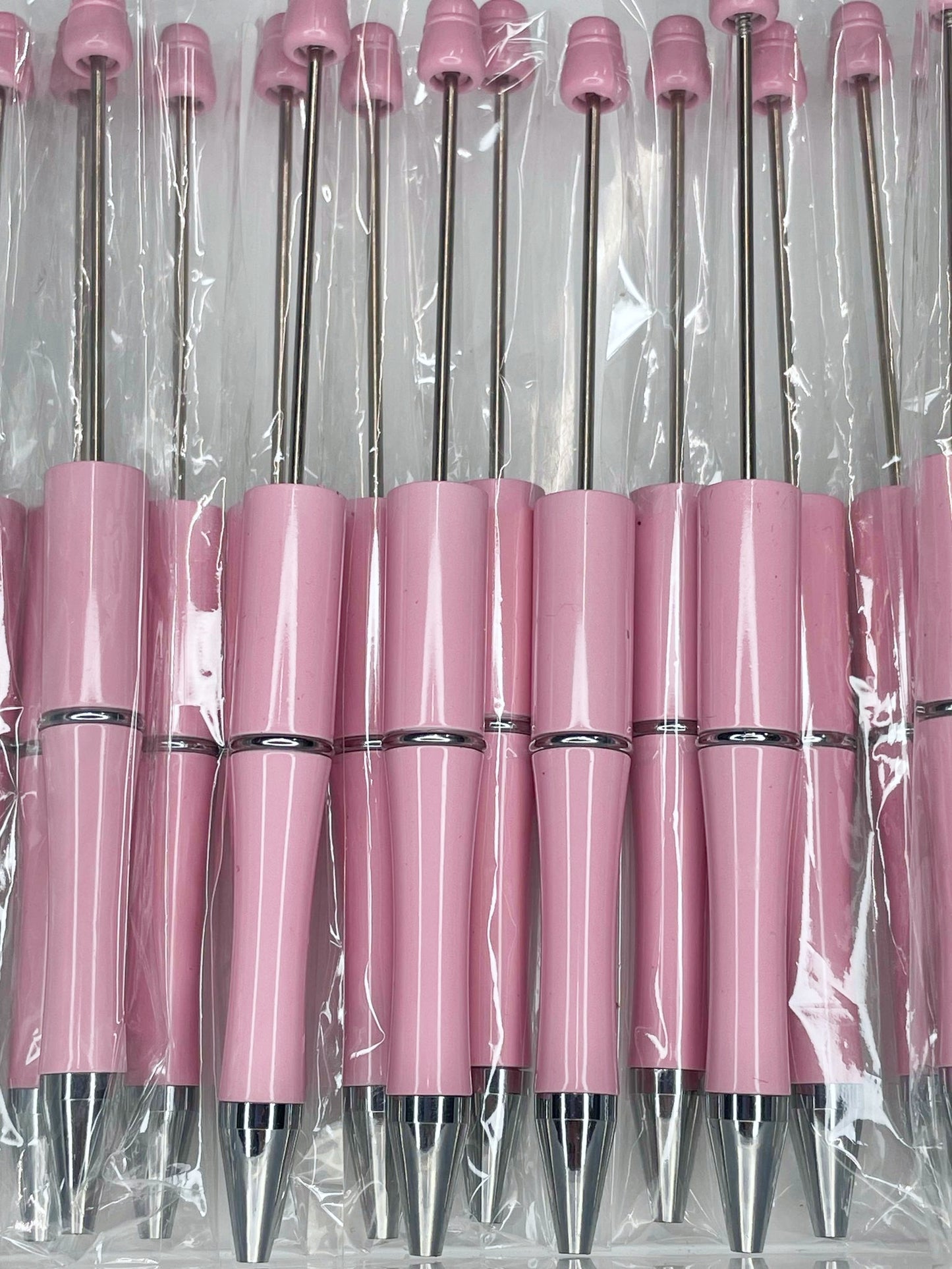 WHOLESALE PACK - BEADABLE PLASTIC PEN SOLID FLAMINGO PINK B11 (10ct)