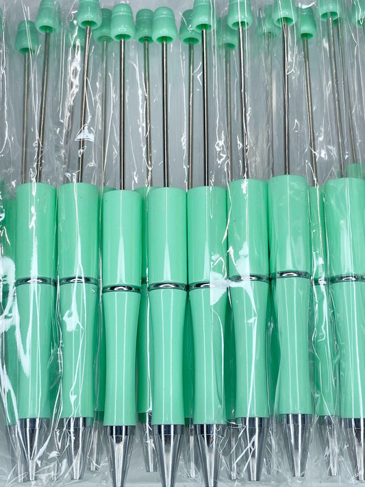 WHOLESALE PACK - BEADABLE PLASTIC PEN SOLID MINT GREEN B6 (10ct)