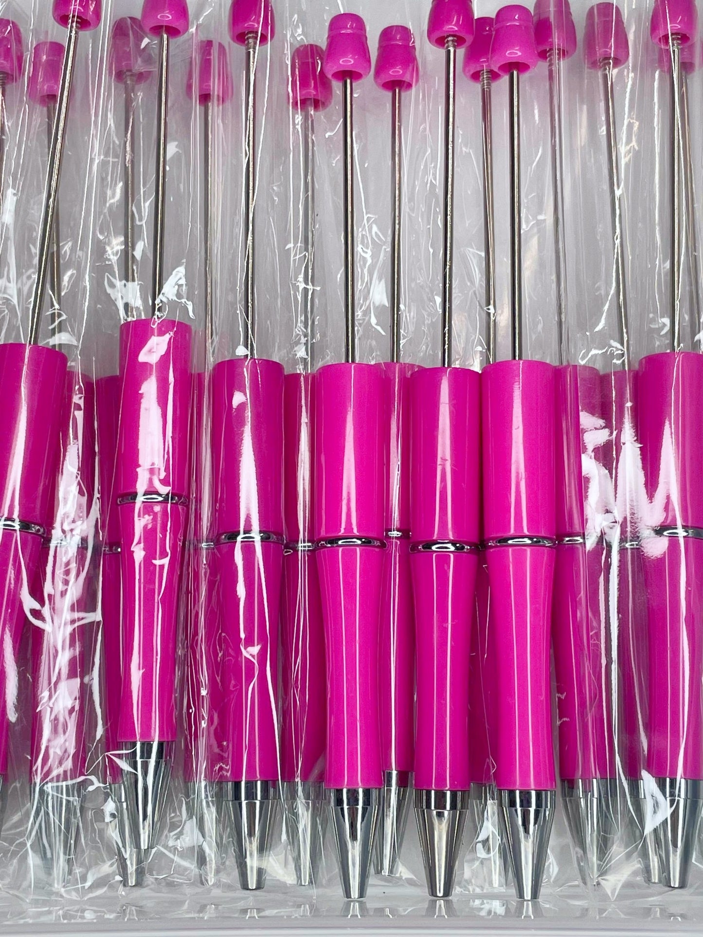 WHOLESALE PACK - BEADABLE PLASTIC PEN SOLID HOT PINK B3 (10ct)