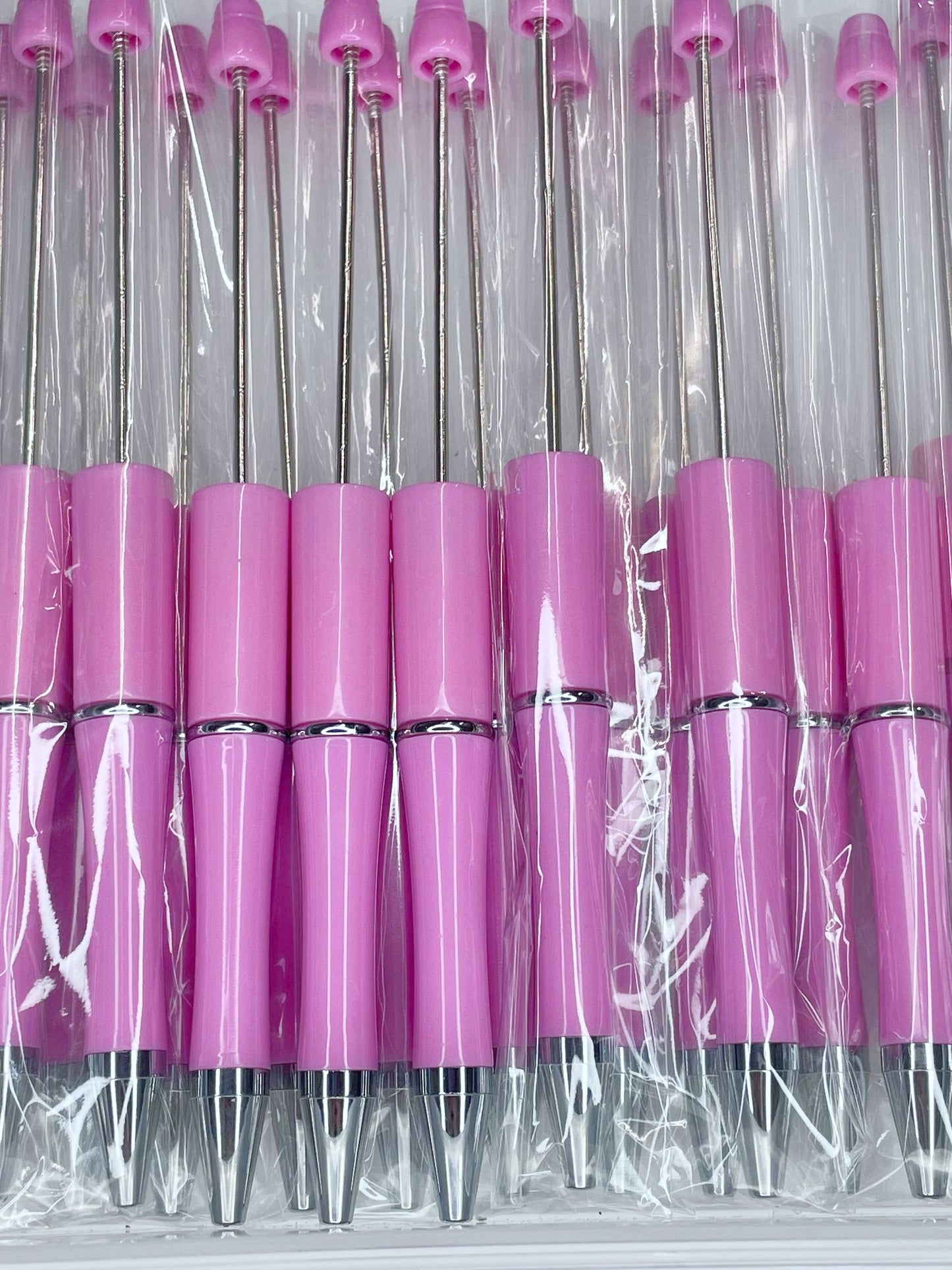 WHOLESALE PACK - BEADABLE PLASTIC PEN SOLID BRIGHT PINK B4 (10ct)