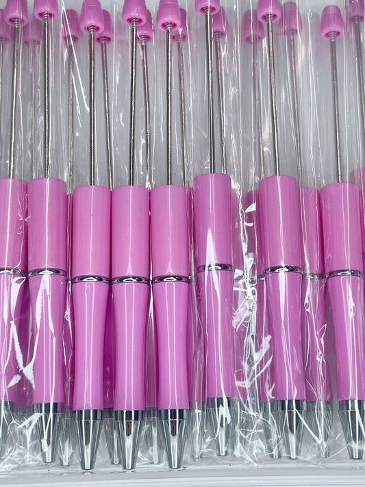 WHOLESALE PACK - BEADABLE PLASTIC PEN SOLID BRIGHT PINK B4 (10ct)