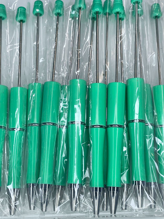 WHOLESALE PACK - BEADABLE PLASTIC PEN SOLID TURQUOISE B5 (10ct)