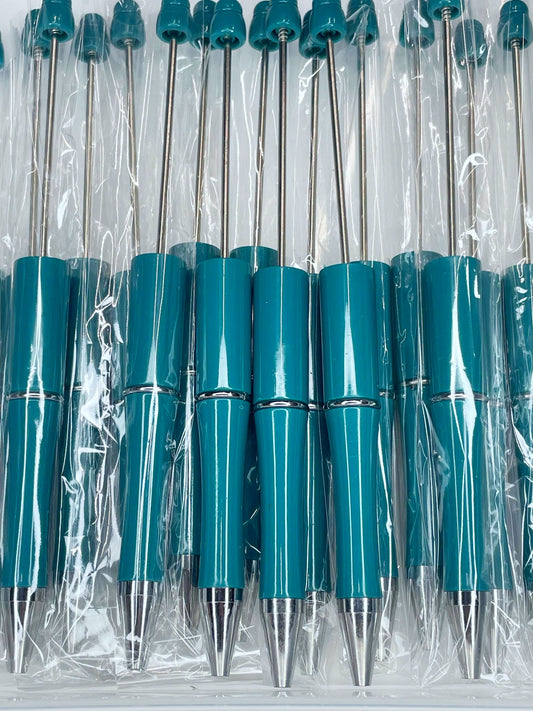 WHOLESALE PACK - BEADABLE PLASTIC PEN SOLID TEAL B13 (10ct)