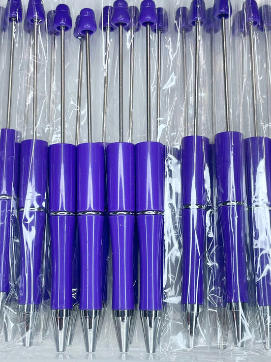 WHOLESALE PACK - BEADABLE PLASTIC PEN SOLID VIBRANT PURPLE B6 (10ct)