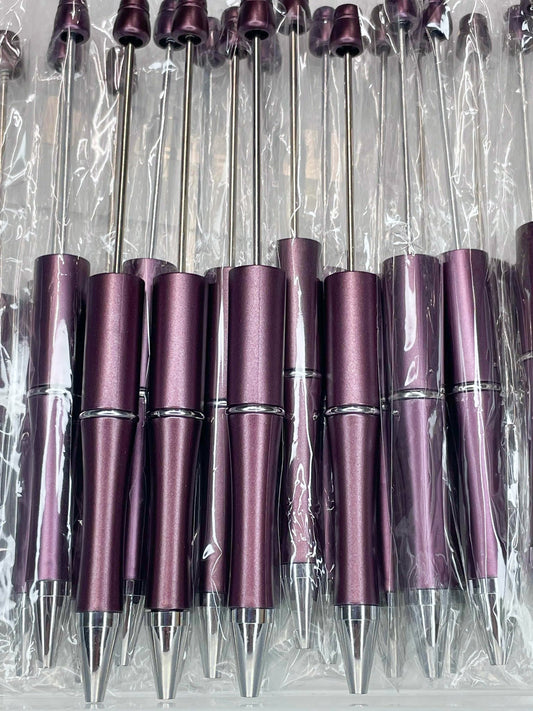 WHOLESALE PACK - BEADABLE PLASTIC PEN PEARLESCENT PLUM B10 (10ct)