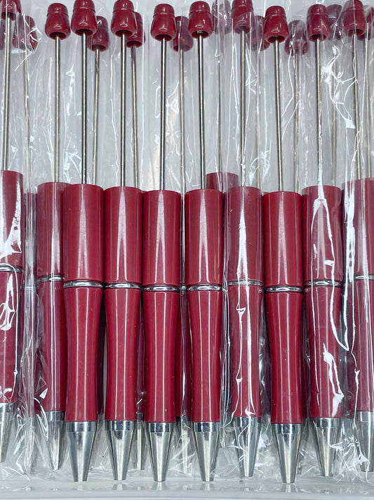 WHOLESALE PACK - BEADABLE PLASTIC PEN SOLID BRICK RED B9 (10ct)