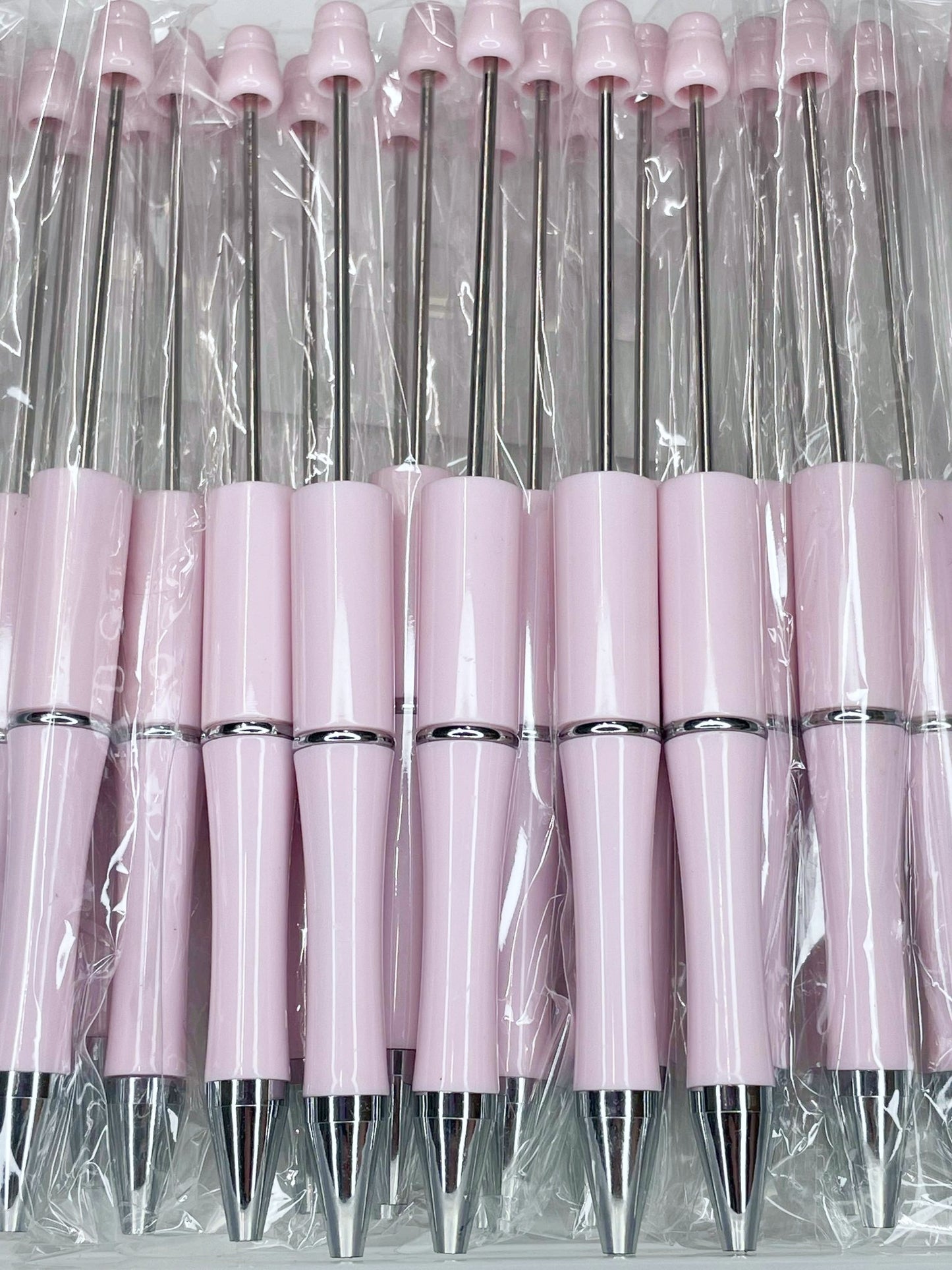 WHOLESALE PACK - BEADABLE PLASTIC PEN SOLID POWDER PINK B10 (10ct)