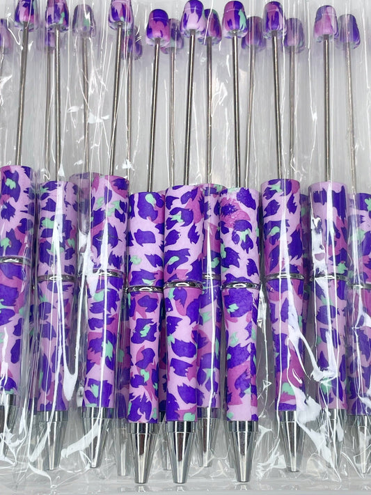 BEADABLE PLASTIC PEN PRINT PURPLE MINT LEOPARD B17 (1ct)