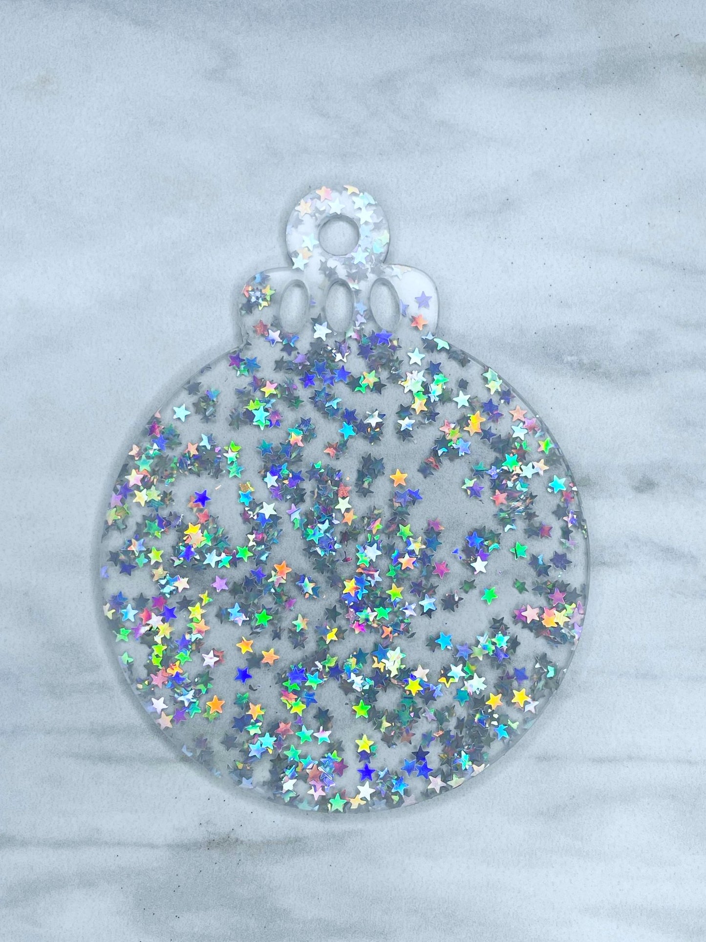 ACRYLIC ROUND ORNAMENT BLANK - SILVER STAR CHUNKY GLITTER (1ct)