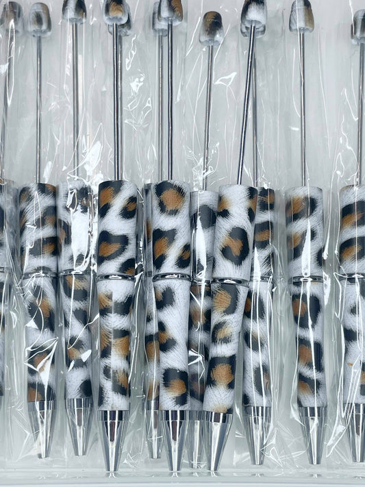 BEADABLE PLASTIC PEN PRINT LARGE BROWN LEOPARD B22 (1ct)