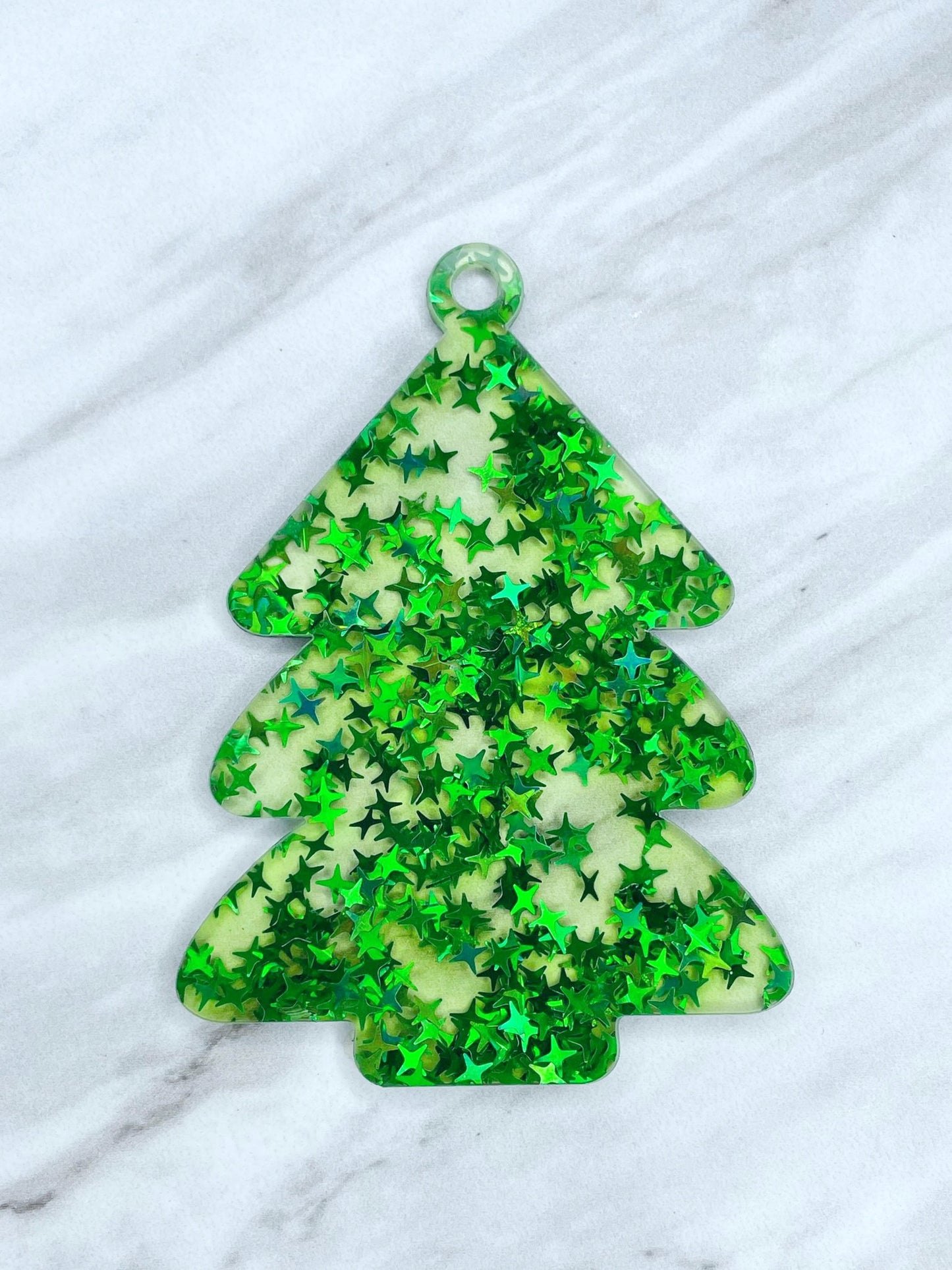 ACRYLIC TREE ORNAMENT BLANK - GREEN STAR CHUNKY GLITTER (1ct)