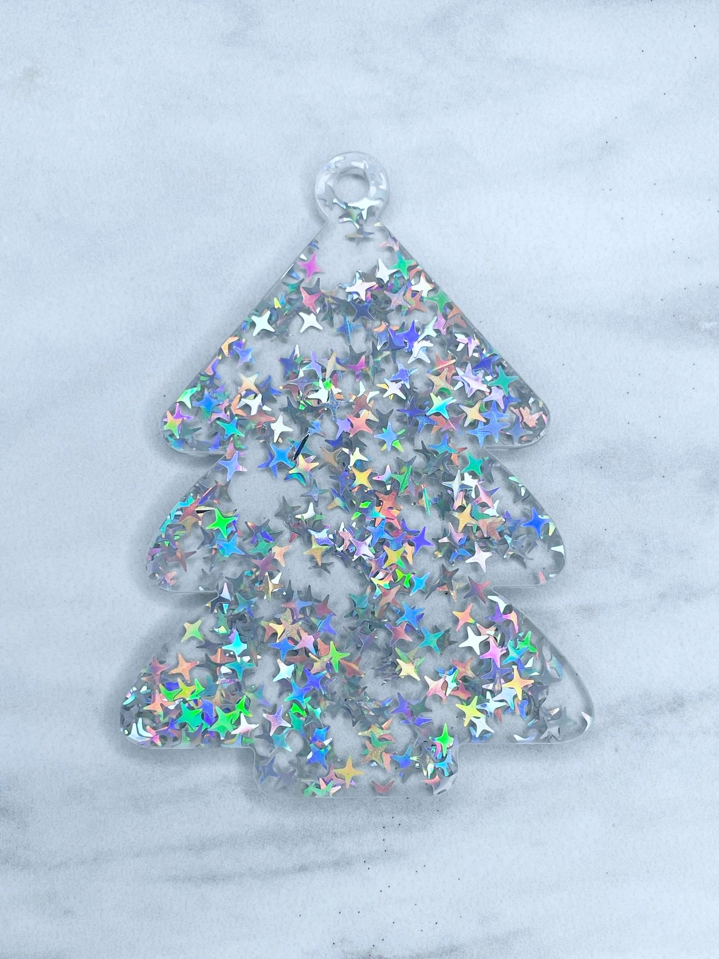 ACRYLIC TREE ORNAMENT BLANK - SILVER STAR CHUNKY GLITTER (1ct)