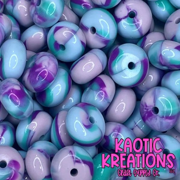 14MM JELLY ABACUS BEAD PURPLE/SKY/TEAL SWIRL (1ct)
