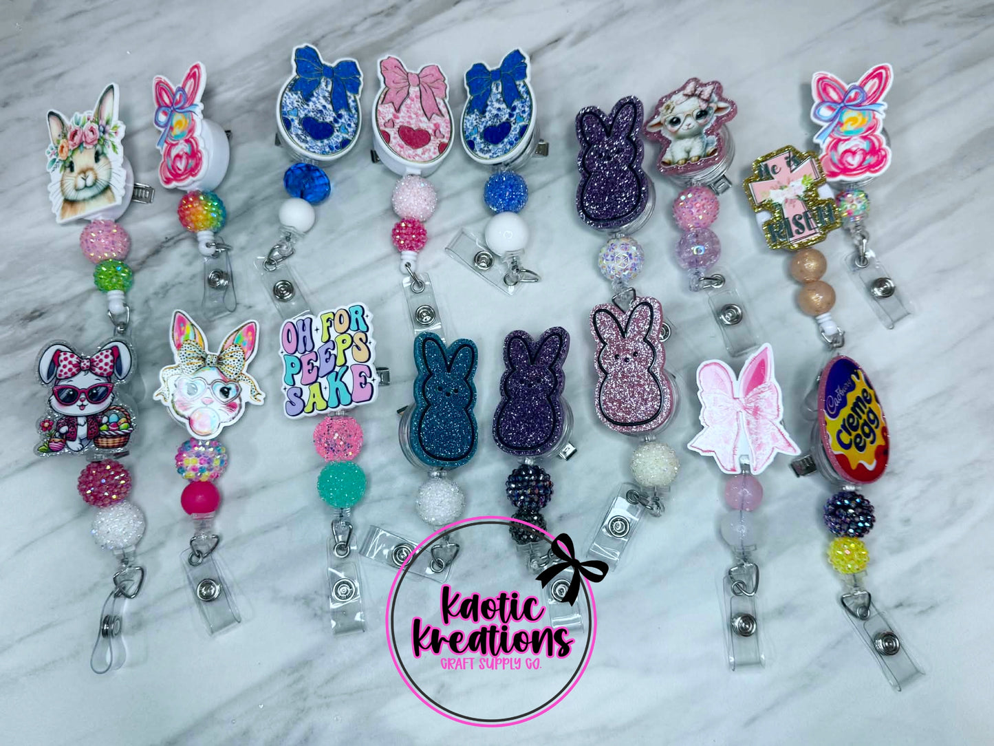(SHOP DESTASH) PRE-MADE BEADED BADGE REELS (17ct)