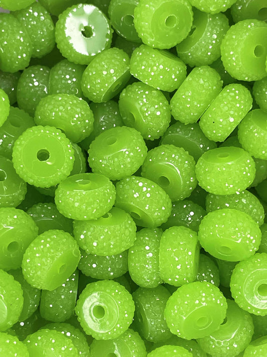 12MM RESIN RHINESTONE SPACER GREEN APPLE 14 (1ct)