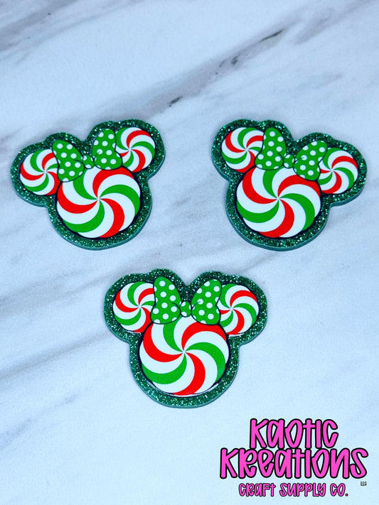 FLATBACK ACRYLIC PEPPERMINT SWIRL MOUSE HEAD F67 (1ct)