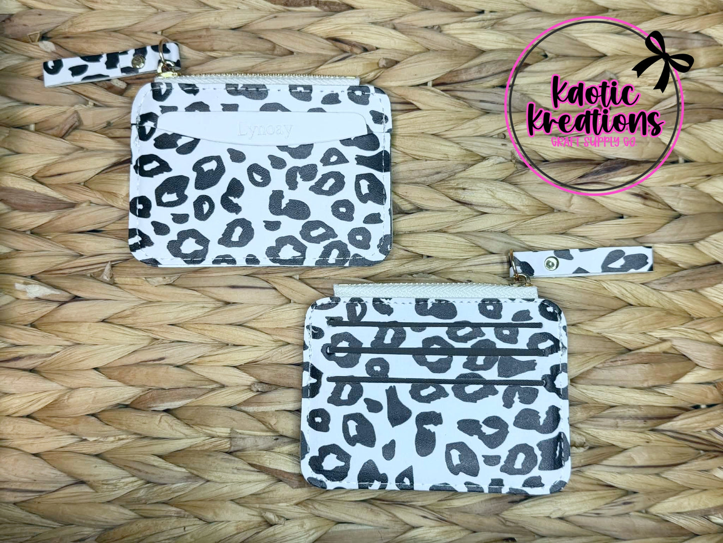 FAUX LEATHER WALLET W/ZIPPER - BLACK WHITE LEOPARD (1ct)