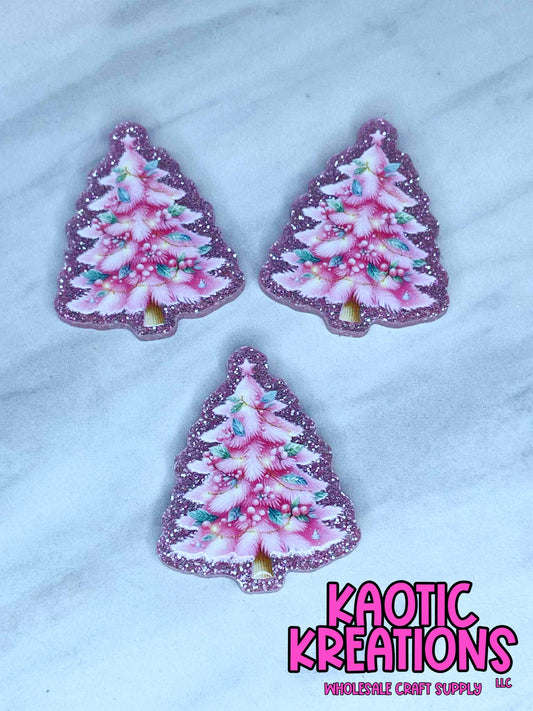 FLATBACK ACRYLIC PINK CHRISTMAS TREE F630 (1ct)