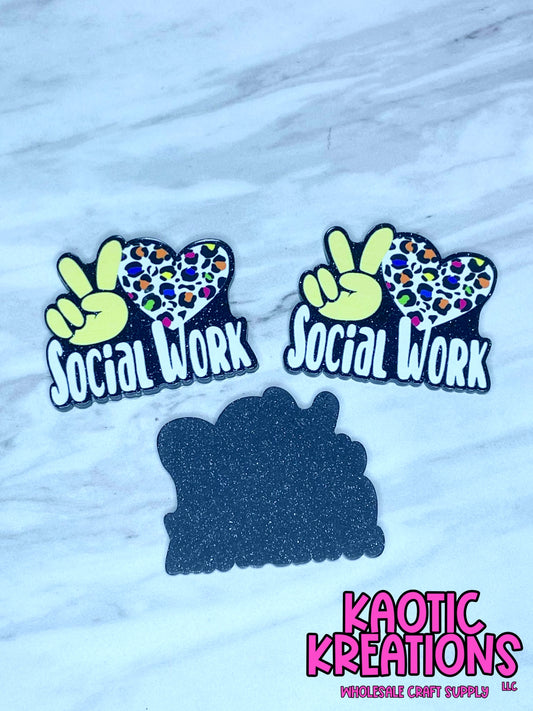 FLATBACK ACRYLIC PEACE LOVE SOCIAL WORK F42 (1ct)