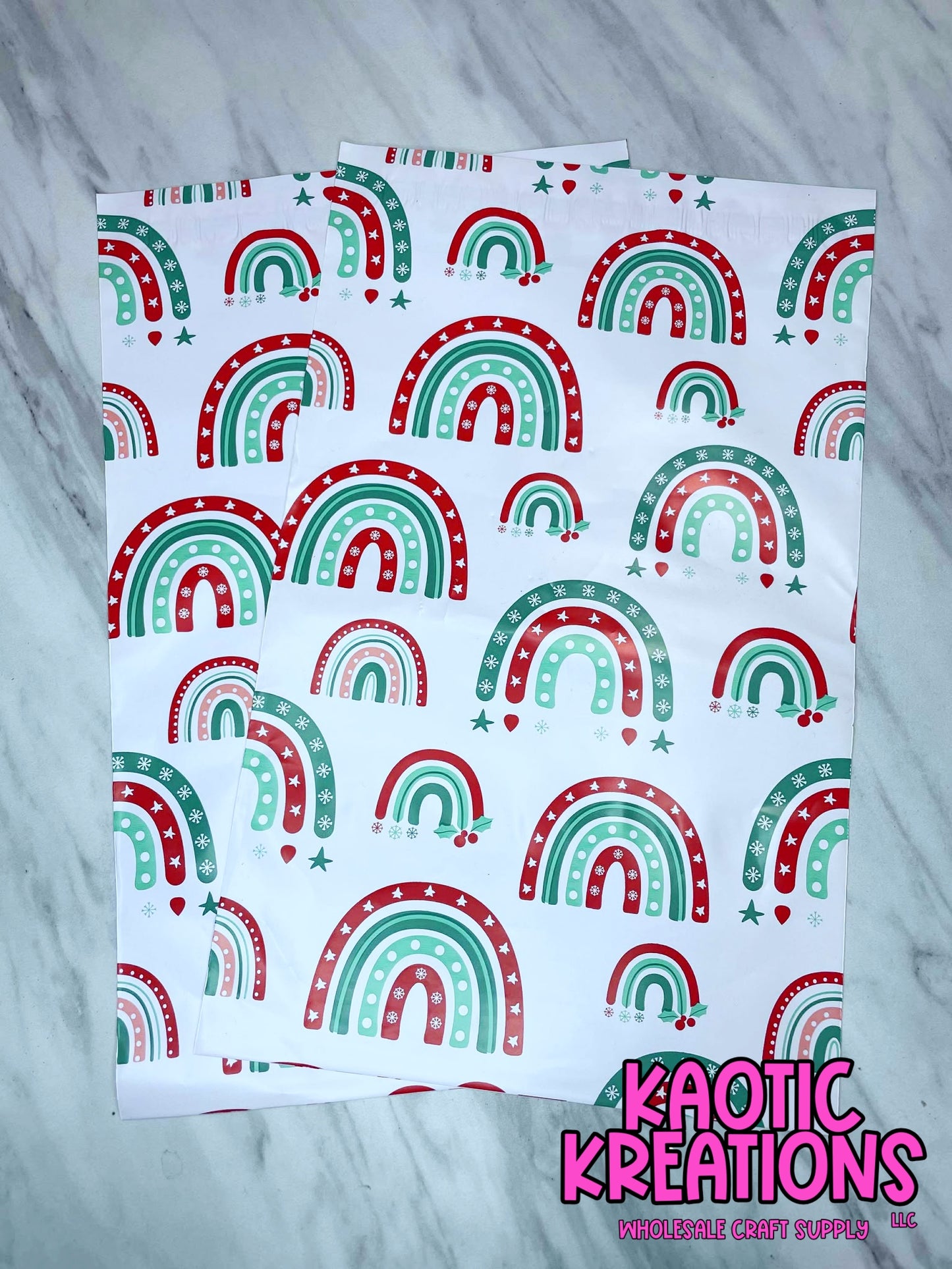 CHRISTMAS RAINBOW PRINT POLY MAILER BAG 7.5 x 10.5 (1ct)