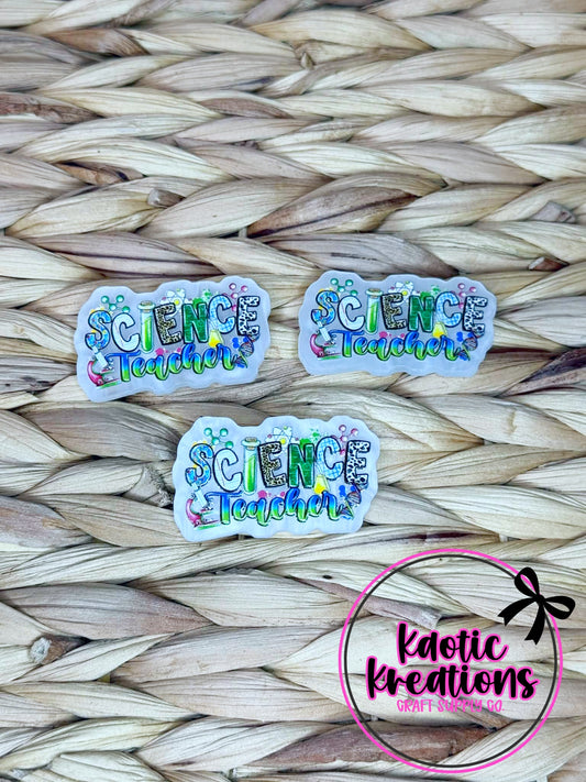 *CUSTOM* FLATBACK ACRYLIC 42mm X 24mm SCIENCE TEACHER F681 (1ct)