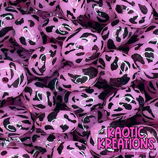 14MM CONFETTI GLITTER JELLY ABACUS DARK PINK LEOPARD PRINT (1ct)