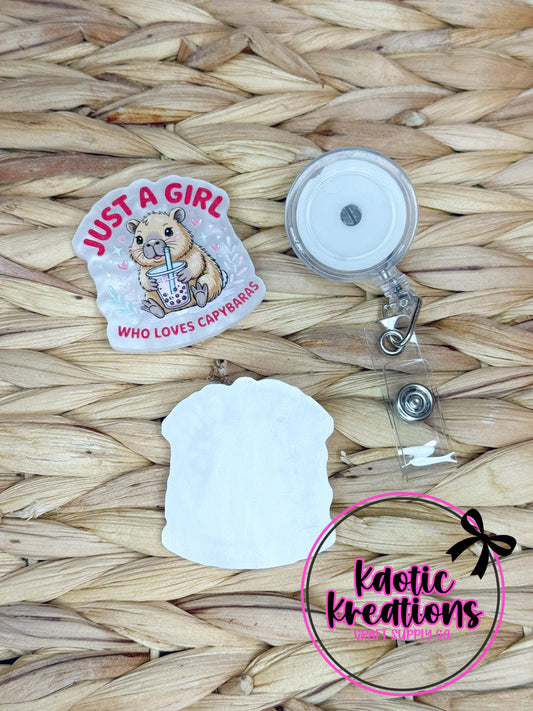 *CUSTOM* FLATBACK ACRYLIC 43mm X 48mm JUST A GIRL WHO LOVES CAPYBARAS F61 (1ct)