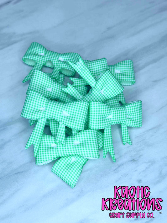 BEADABLE JUMBO SILICONE BOW MINT GREEN PLAID (1ct)