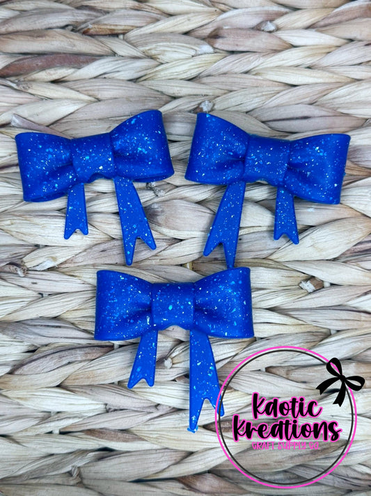 D85 BEADABLE JUMBO SILICONE BOW DARK BLUE CONFETTI GLITTER (1ct)