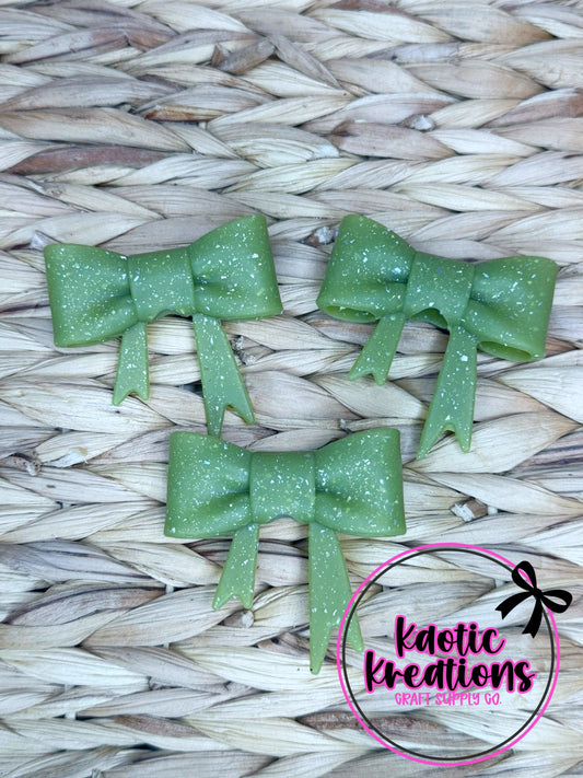 D84 BEADABLE JUMBO SILICONE BOW OLIVE CONFETTI GLITTER (1ct)