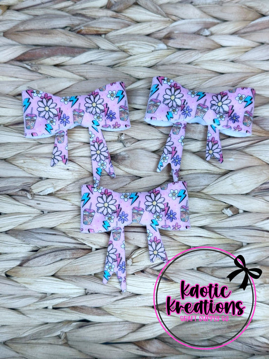 D16 BEADABLE JUMBO SILICONE BOW RETRO DAISIES & ICED COFFEE (1ct)