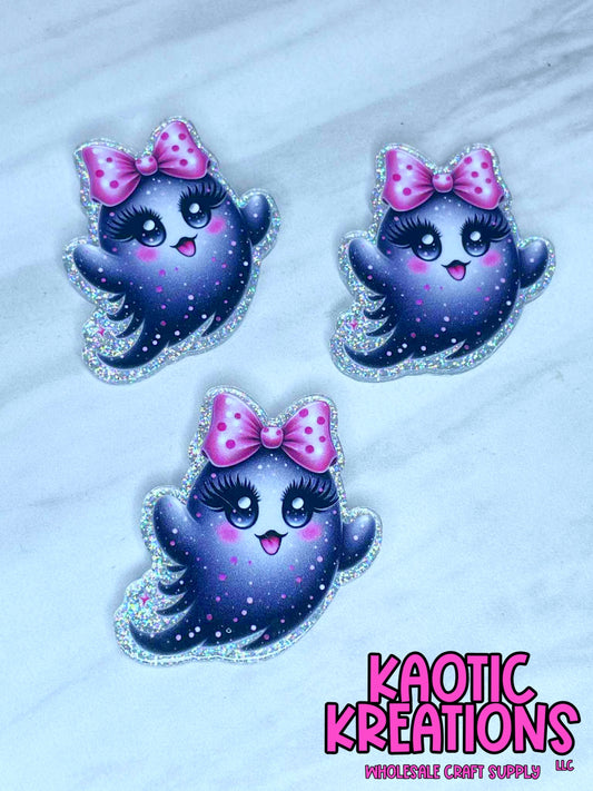 FLATBACK ACRYLIC PINK BOW GHOST F612 (1ct)