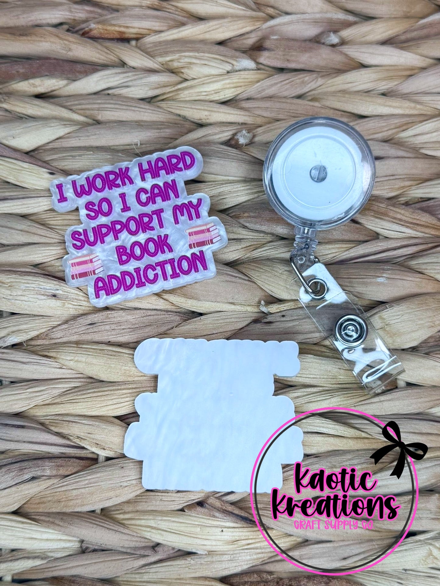 *CUSTOM* FLATBACK ACRYLIC 52mm X 46mm BOOK ADDICTION F644 (1ct)
