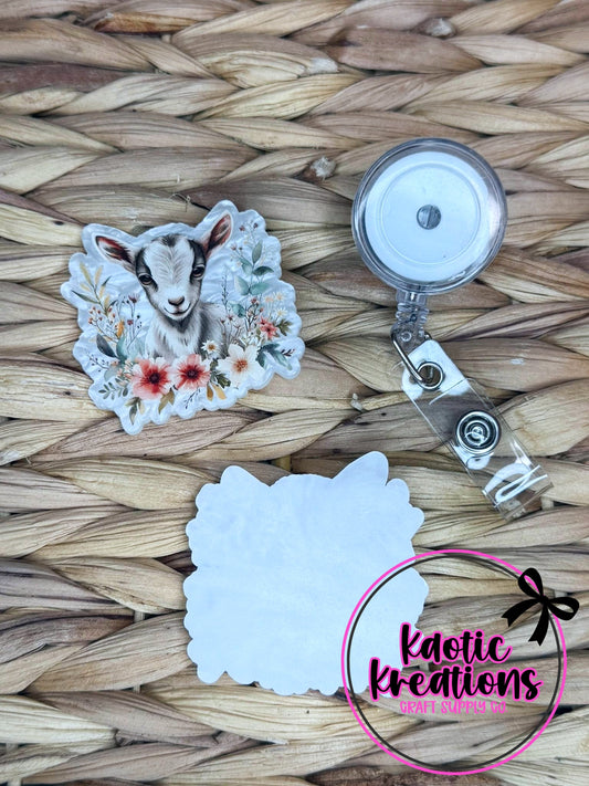 *CUSTOM* FLATBACK ACRYLIC 52mm X 52mm FLORAL GOAT F618 (1ct)