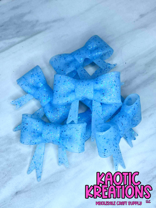BEADABLE JUMBO SILICONE BOW BLUE CONFETTI GLITTER (1ct)