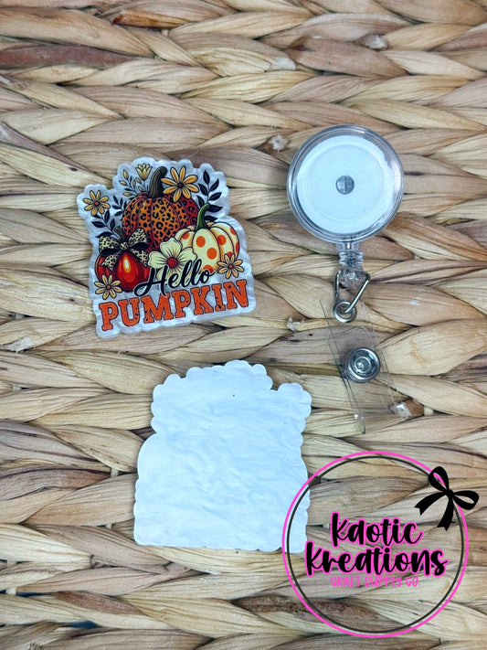 *CUSTOM* FLATBACK ACRYLIC 50mm X 53mm HELLO PUMPKIN F350 (1ct)
