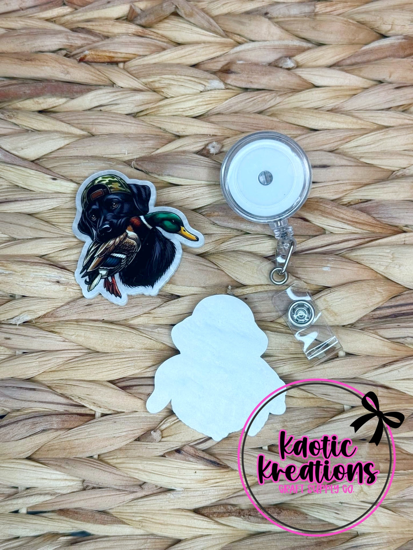 *CUSTOM* FLATBACK ACRYLIC 50mm X 53mm DUCK HUNTING LAB F349 (1ct)