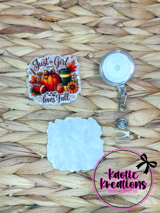 *CUSTOM* FLATBACK ACRYLIC 54mm X 52mm JUST A GIRL WHO LOVES FALL F342 (1ct)