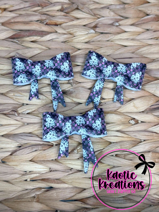 D39 BEADABLE JUMBO SILICONE BOW CHECKERED FLORAL GHOSTS (1ct)