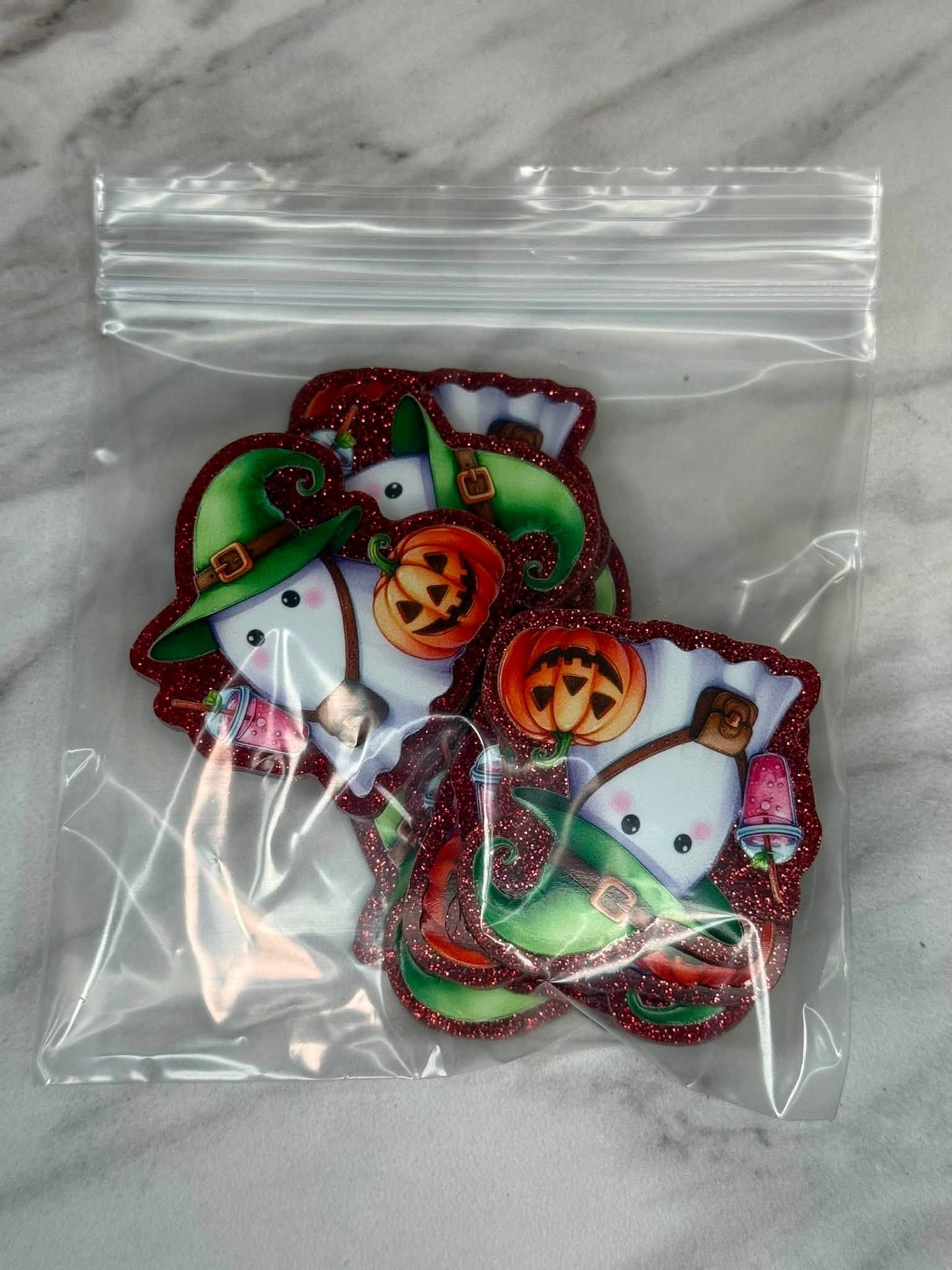 (SHOP DESTASH) GHOST WITH GREEN HAT FLATBACK BUNDLE (10ct)