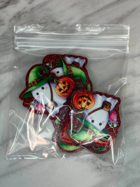 (SHOP DESTASH) GHOST WITH GREEN HAT FLATBACK BUNDLE (10ct)