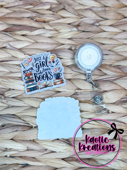 *CUSTOM* FLATBACK ACRYLIC JUST A GIRL WHO LOVES BOOKS F586 (1ct)
