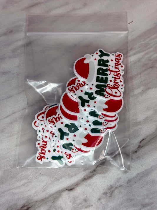 (SHOP DESTASH) MERRY CHRISTMAS SANTA HAT FLATBACK BUNDLE (10ct)