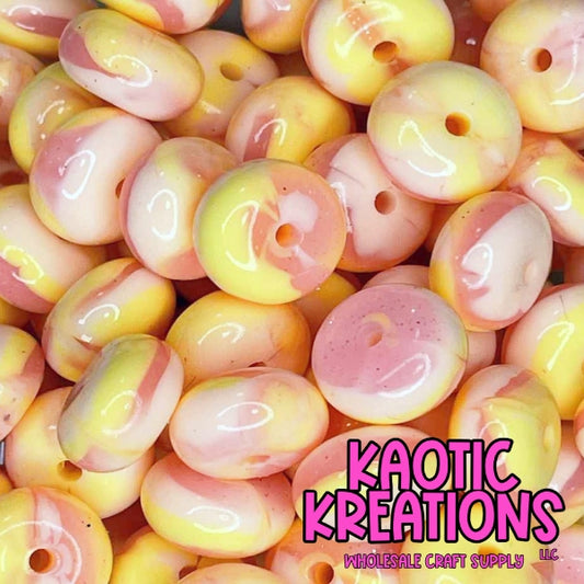 14MM GLITTER JELLY ABACUS PEACH/YELLOW SWIRL (1ct)