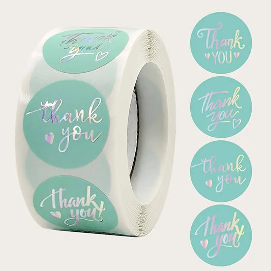 500 1" MINT HOLOGRAPHIC THANK YOU STICKERS 1 ROLL