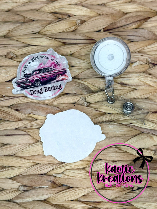 *CUSTOM* FLATBACK ACRYLIC JUST A GIRL WHO LOVES DRAG RACING F354 (1ct)