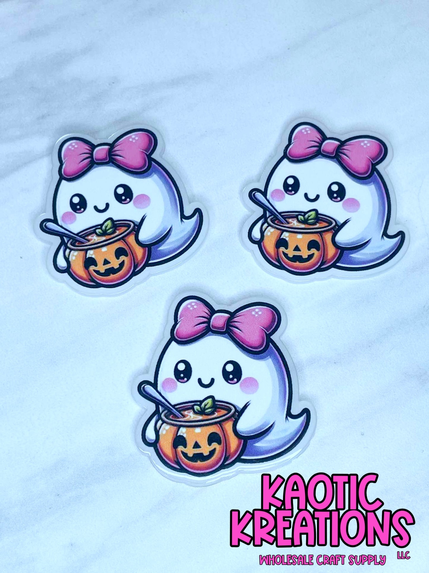 FLATBACK ACRYLIC CUTE PINK BOW GHOST F590 (1ct)