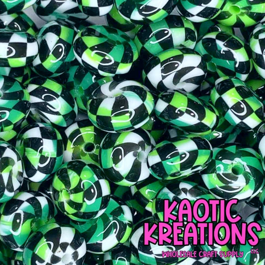 14MM JELLY ABACUS GREEN/WHITE SWIRL CHECKERED PRINT (1ct)